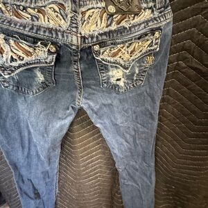 Miss Me Embellished Skinny Jeans - Blue with Brown Accents